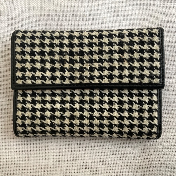 Ann Taylor Handbags - •Ann Taylor Black White Houndstooth Red Leather Trifold Zip Pocket Small Wallet
